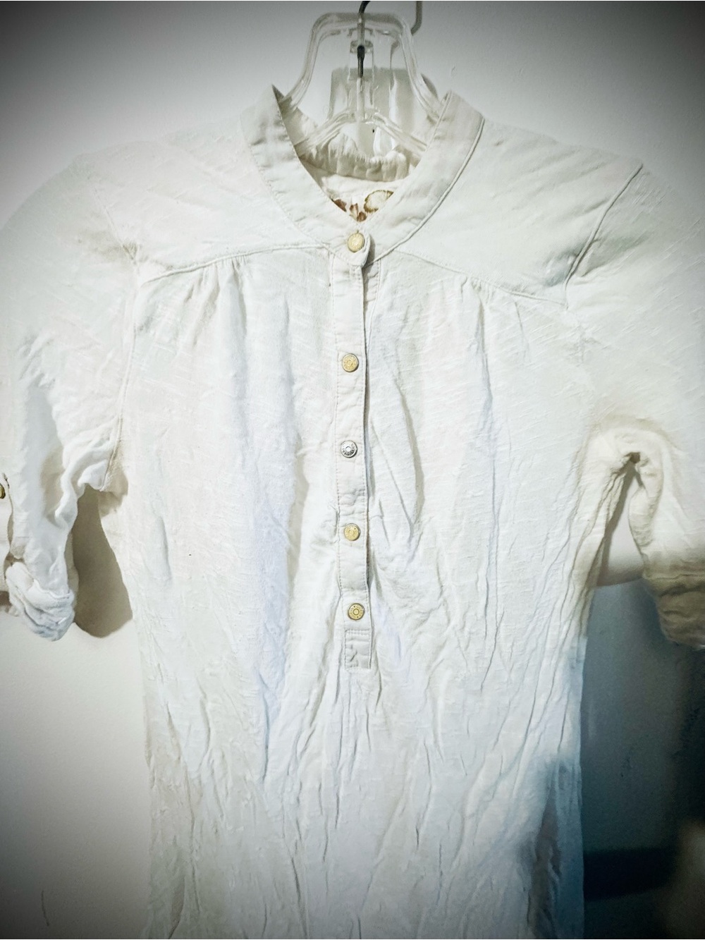 Guess White Button-Front Linen Blouse